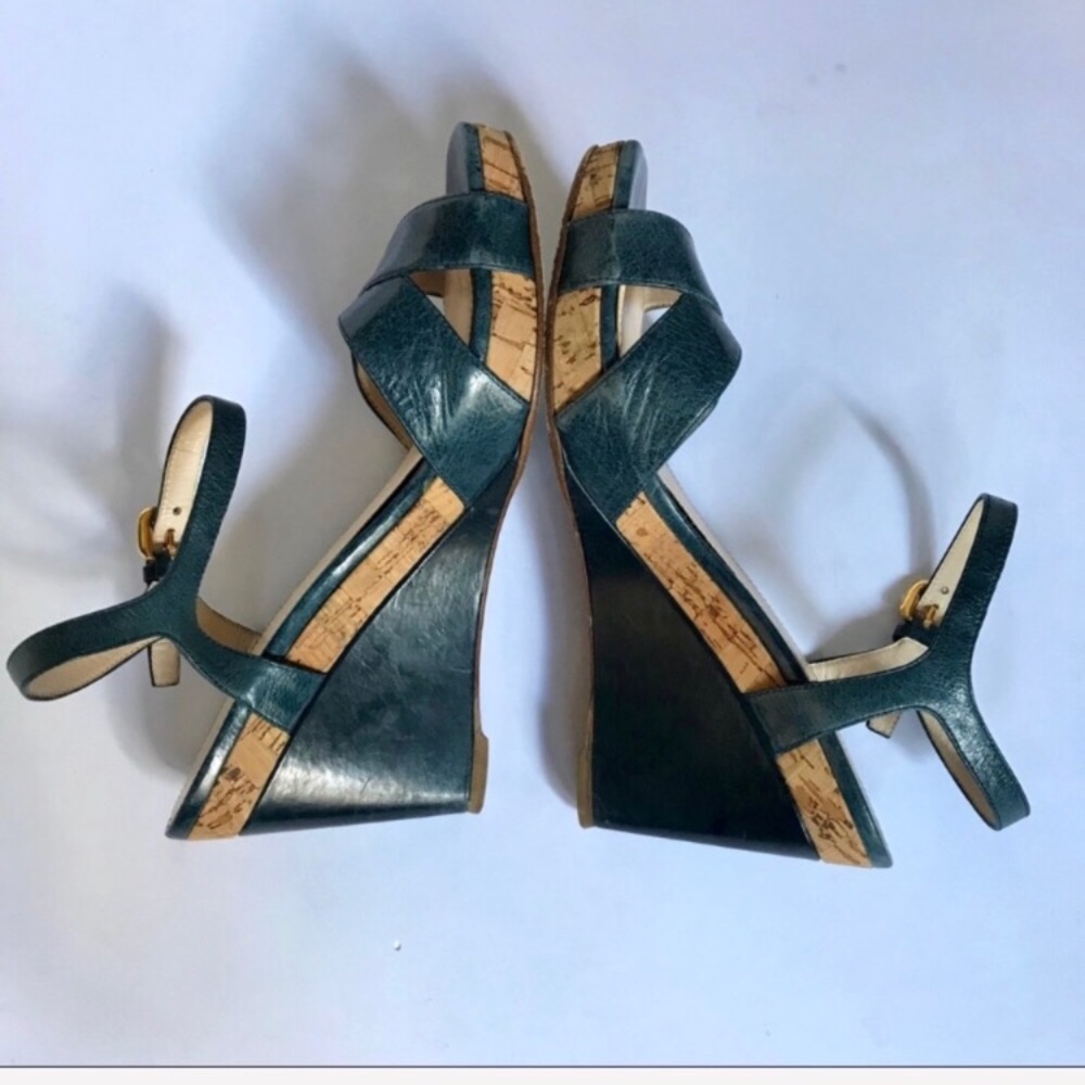 Prada Vitello Shine Denim Wedges Size 10/40 Italy - Picture 3 of 8